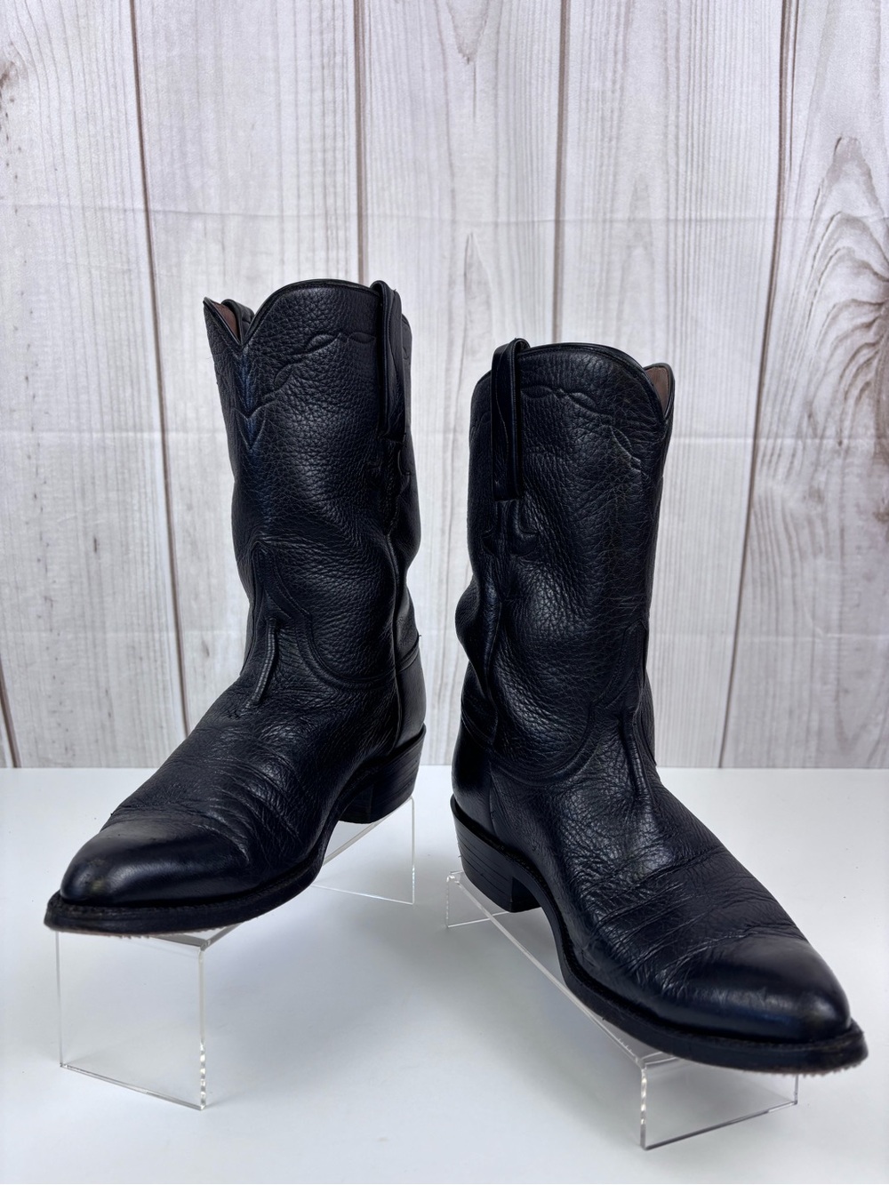 Vintage Lucchese Brown Tag Roper Western Cowboy Boots L818128 Leather Black 8D - Picture 4 of 14